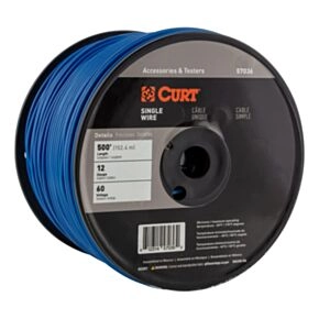 CURT Automotive Primary Wire, Blue 500-Foot Trailer Wiring Spool, 60-Volt, 12-Gauge #57036