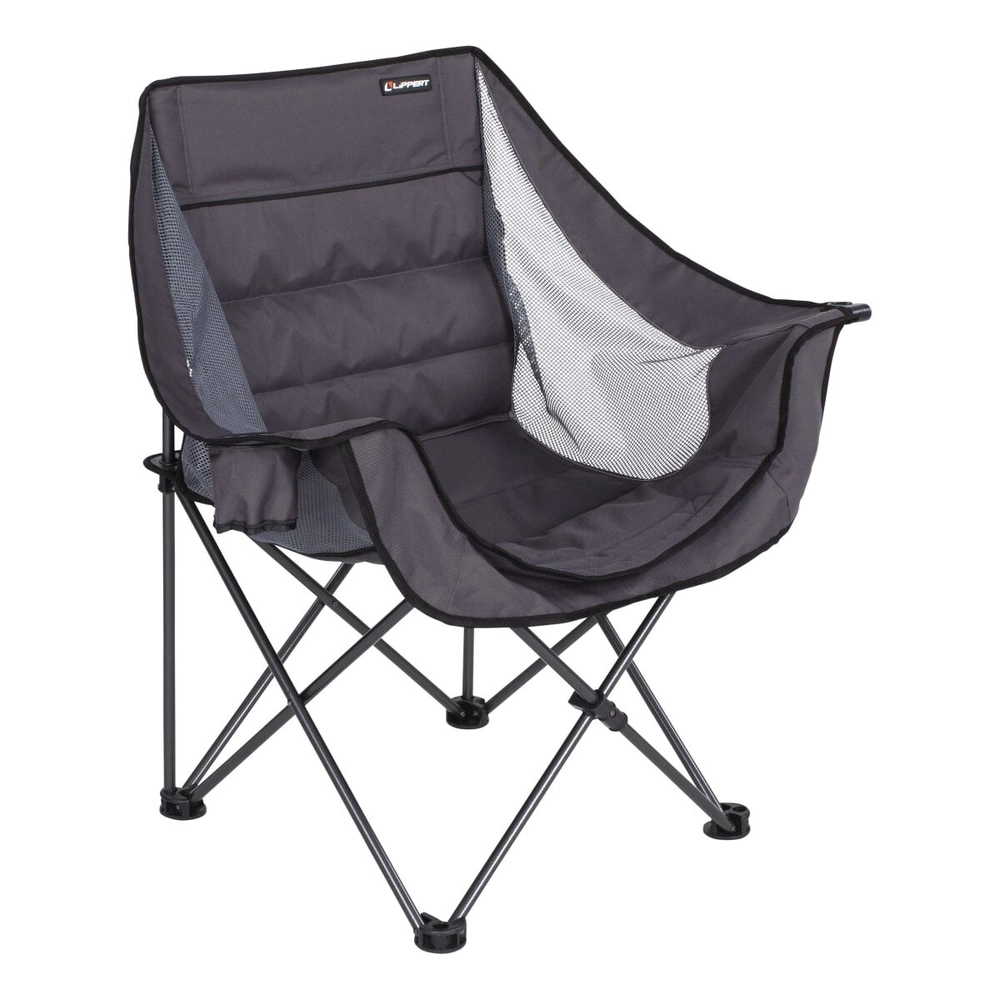Lippee Double-wide padded folding camping chair with carry bag, dark grey