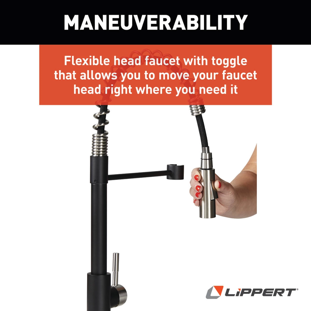 Lippert Flow Max™ Coiled Kitchen Faucet - Black/Stainless Steel