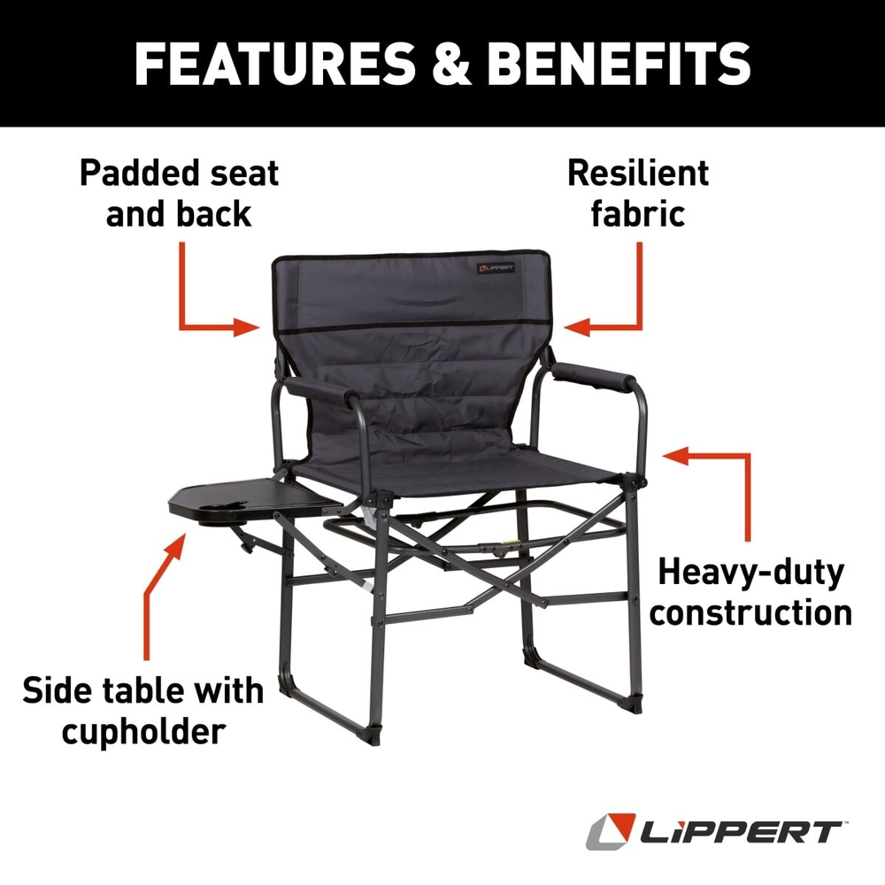 Shop Lippert Scout XL Director Chair with Side Table - Dark Grey