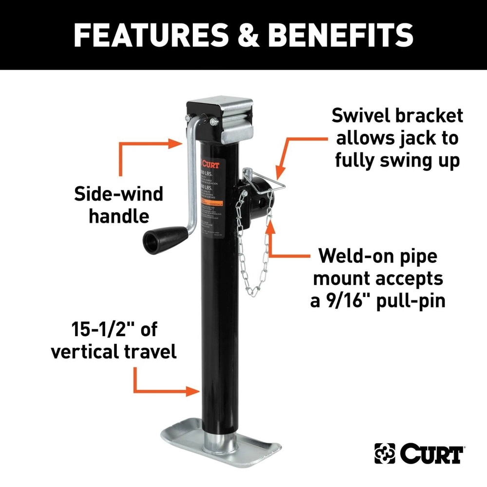CURT Pipe-Mount Swivel Trailer Jack with Side Handle (5,000 lbs