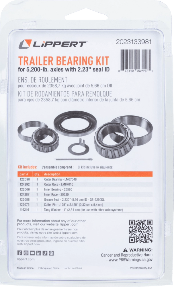 リィエル　パーツセット Lippert Trailer Bearing Replacement Kit - 5,200-lb. Axles