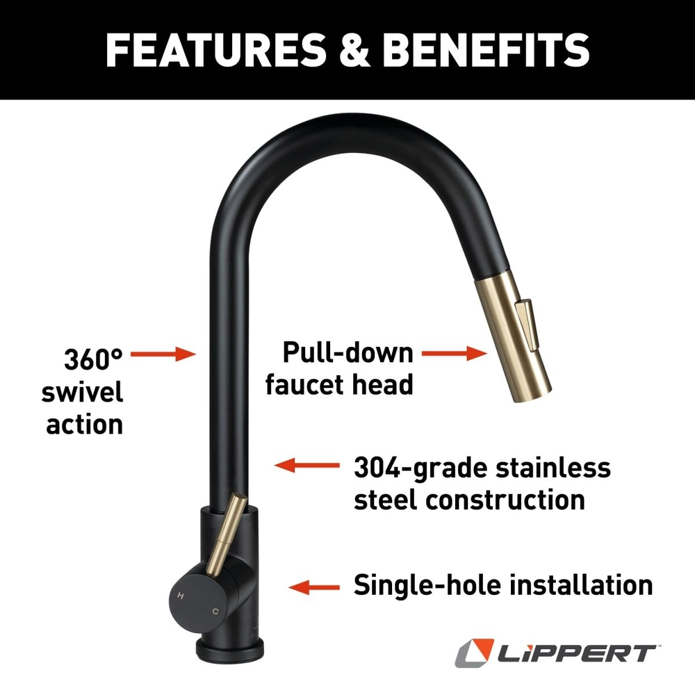 Flow Max™ Bullet Pull-Down Kitchen Faucet - Black Matte / Satin