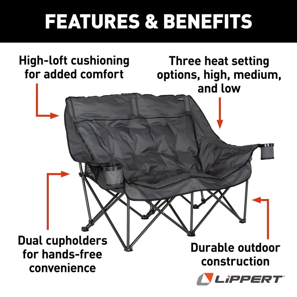 Lippert Big Bear Heated Folding Loveseat - Dark Grey #2024043335