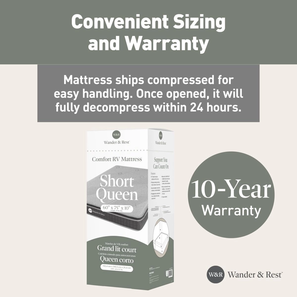 Wander & Rest™ by Lippert Comfort RV Mattress - Short Queen, 60