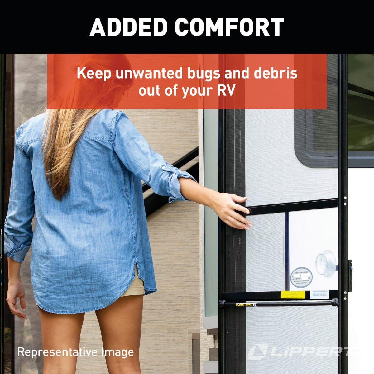 Lippert RV Screen Door Slider Panel with Push-Down Knob Opener