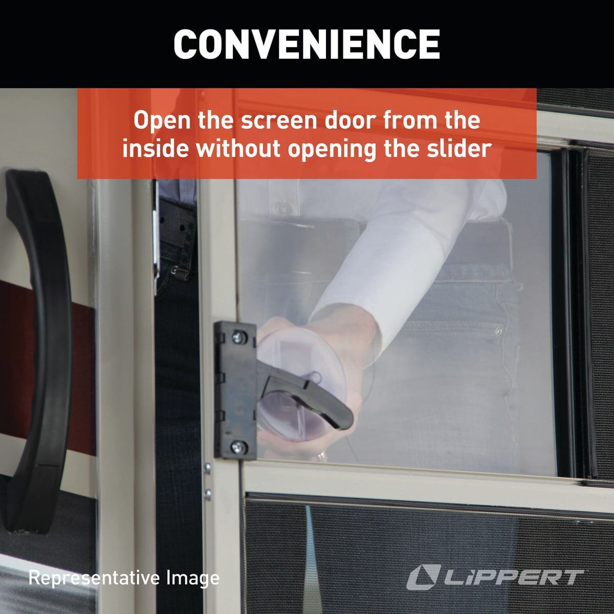 １０００↑ Lippert RV Screen Door Slider Panel with Push-Down Knob Opener