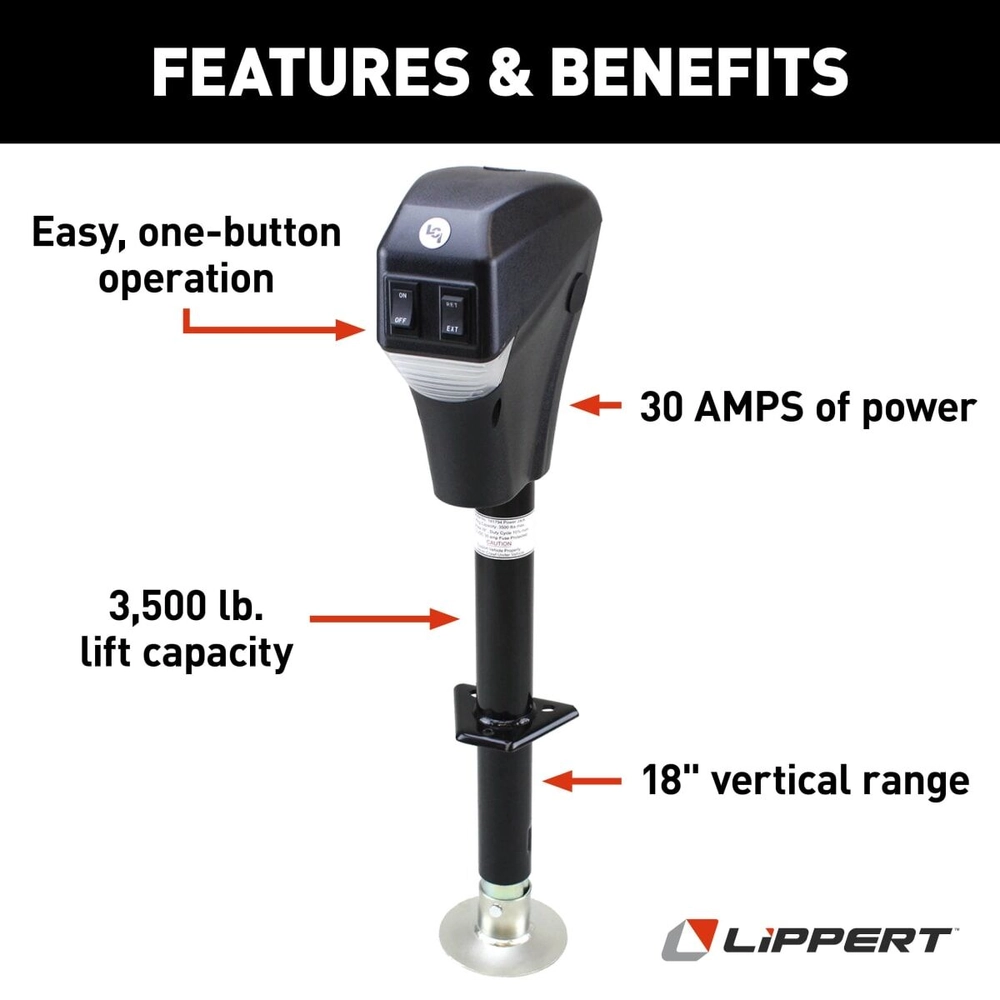 Power Tongue Jack for A-Frame Travel, Cargo, and Utility