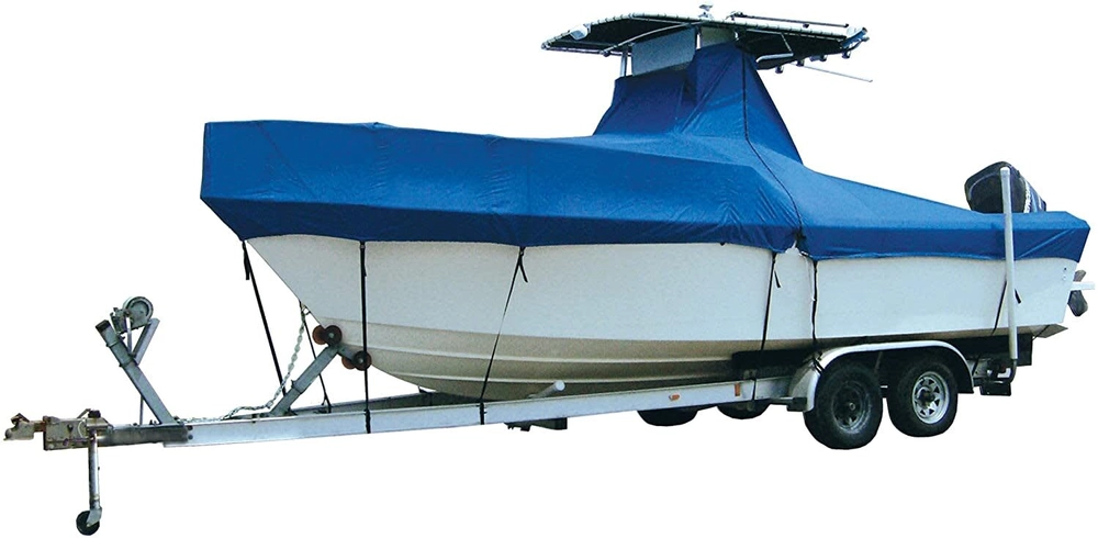 Taylor Made Trailerite Semi-Custom Cuddy Cabin T-Top Outboard With High Rails Boat Cover