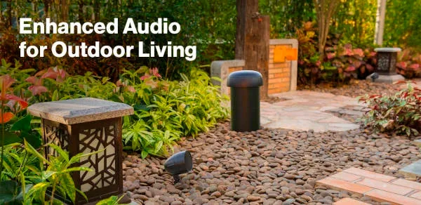 Outdoor speakers set in landscape