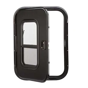 Challenger 805 Teardrop Trailer Entry Door with Window, 26” x 36” – Left Hinge (Black)