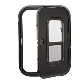 Challenger 805 Teardrop Trailer Entry Door with Window, 26” x 36” – Right Hinge (Black)
