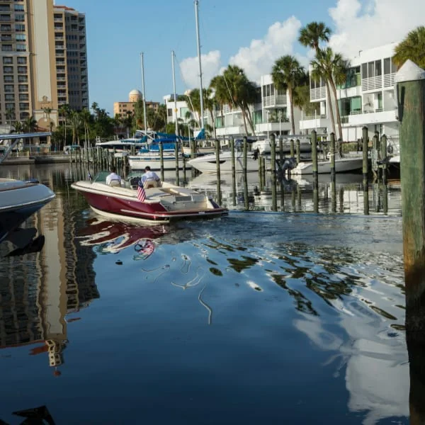 Boats in a Marina Surrounded by Hotels
