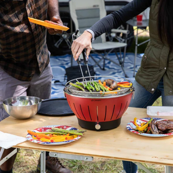An outdoor camp kitchen cooking an entire meal