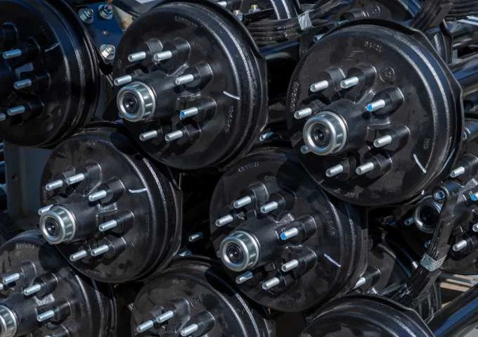 RV wheel studs on assembled axle