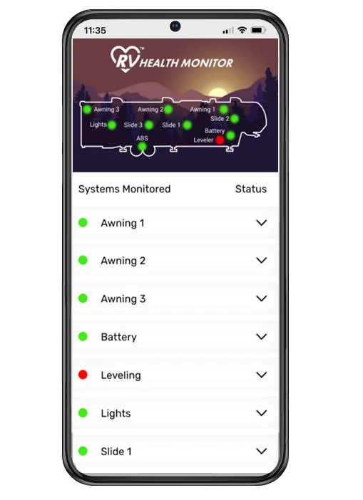OneControl RV Health Monitor App Screen