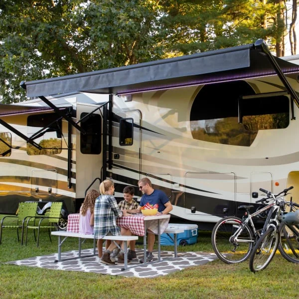 Family picnic under an awning arm replacement
