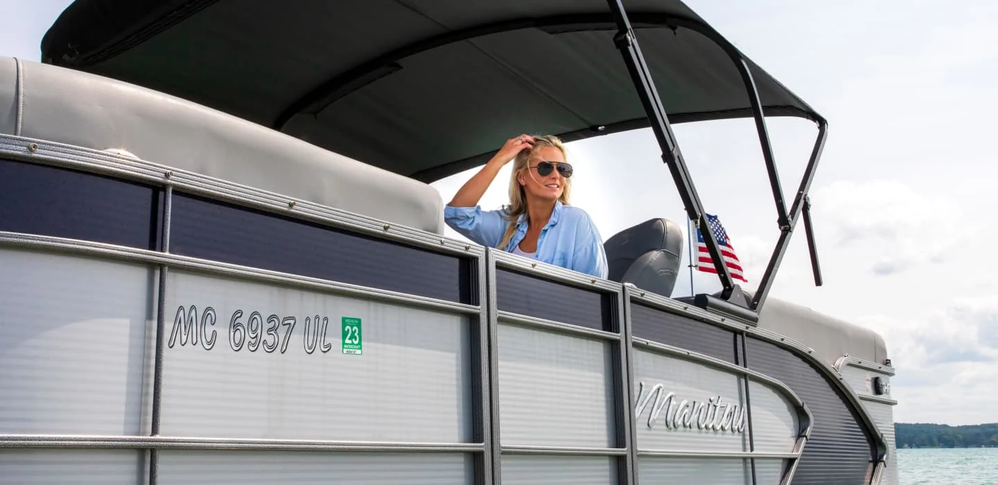 Pontoon Bimini Top Powered on the Water