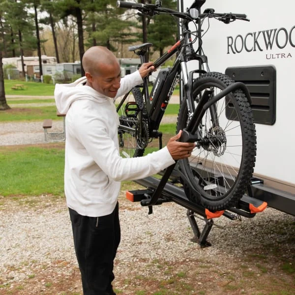 RV Bike Rack Carrier Attachment Man with Bikes