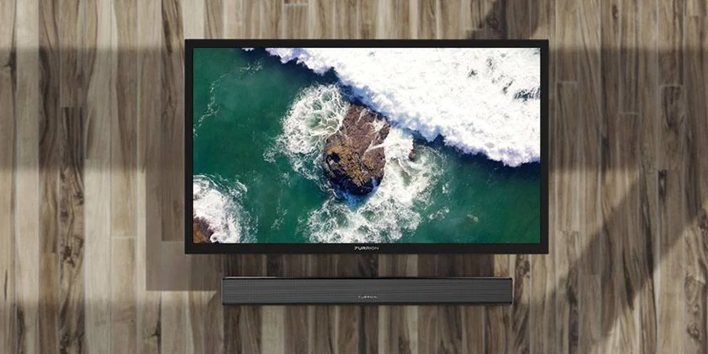 Boat TV and Soundbar on an Outdoor Wall