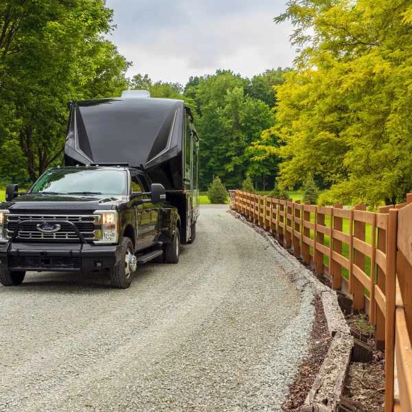 Truck Towing Large 5th Wheel Camper