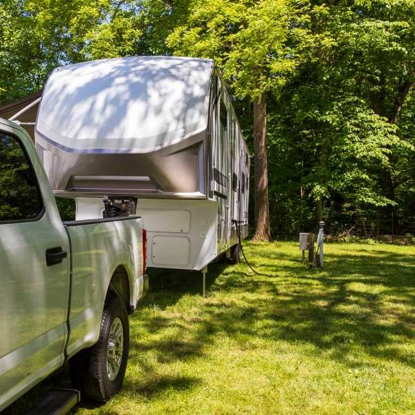 Truck Backing up to 5th Wheel Trailer