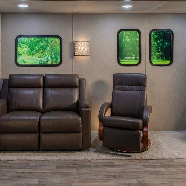 RV Euro recliner next to an RV swivel recliner